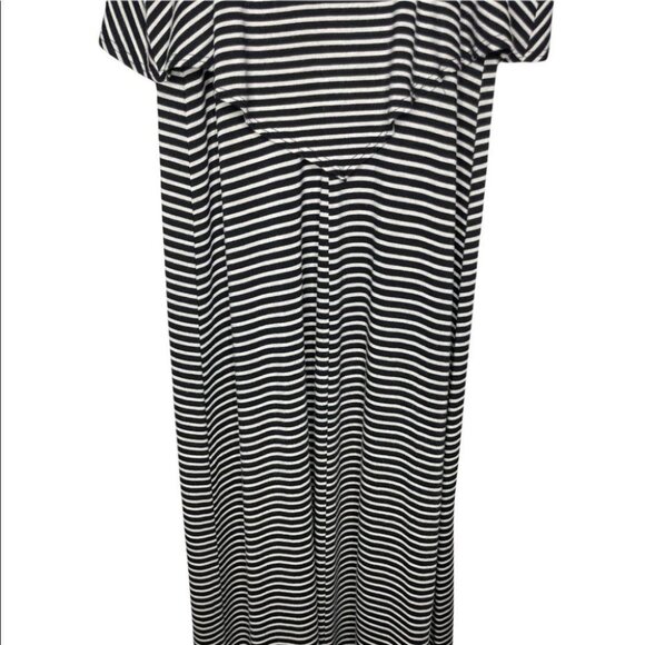 Anthropologie Greylin Sz S Black White Striped Sleeveless Ruffle Top Maxi Dress - Picture 7 of 8
